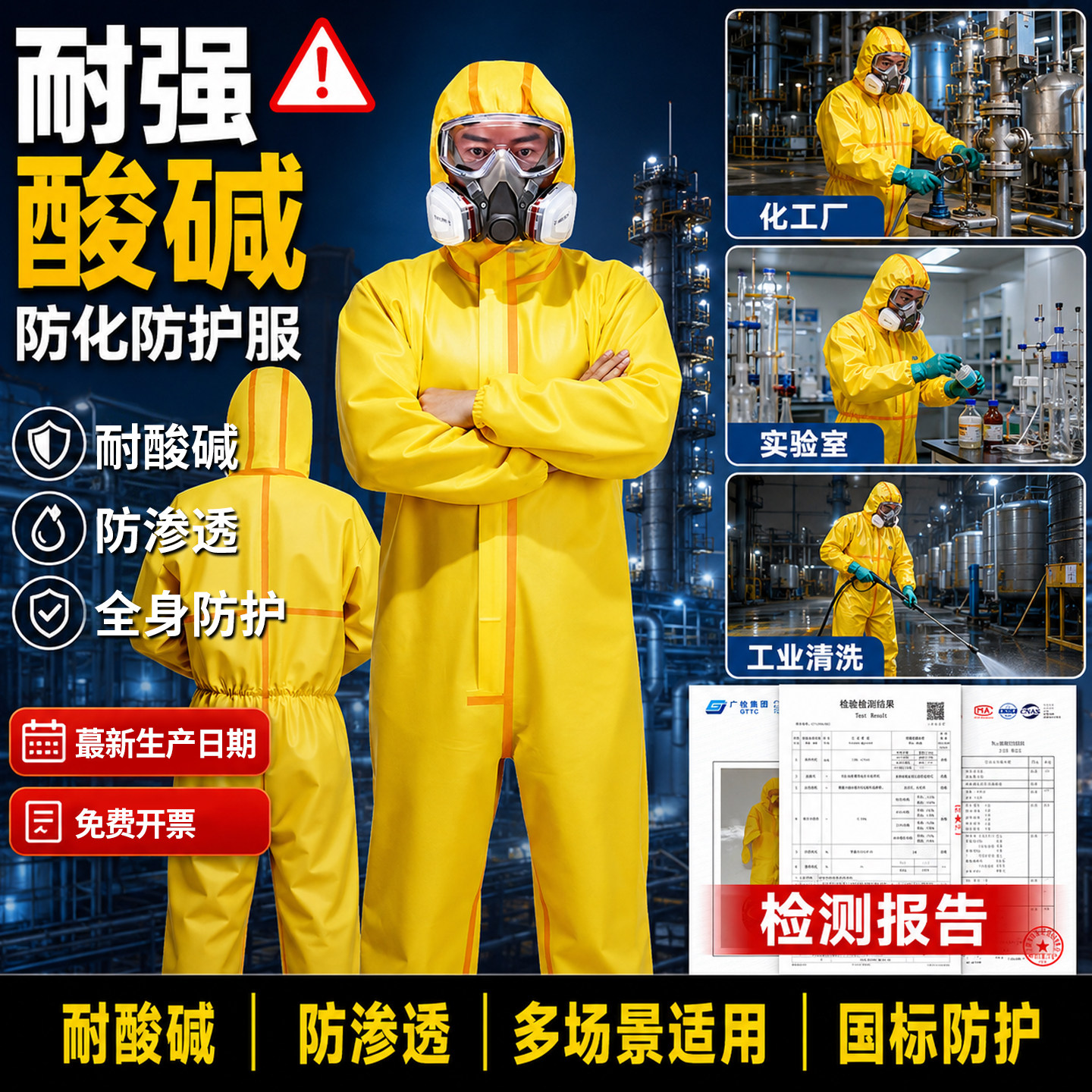 防化服连体全身防护服耐酸碱工作服化学品工业粉尘c级轻型生化服