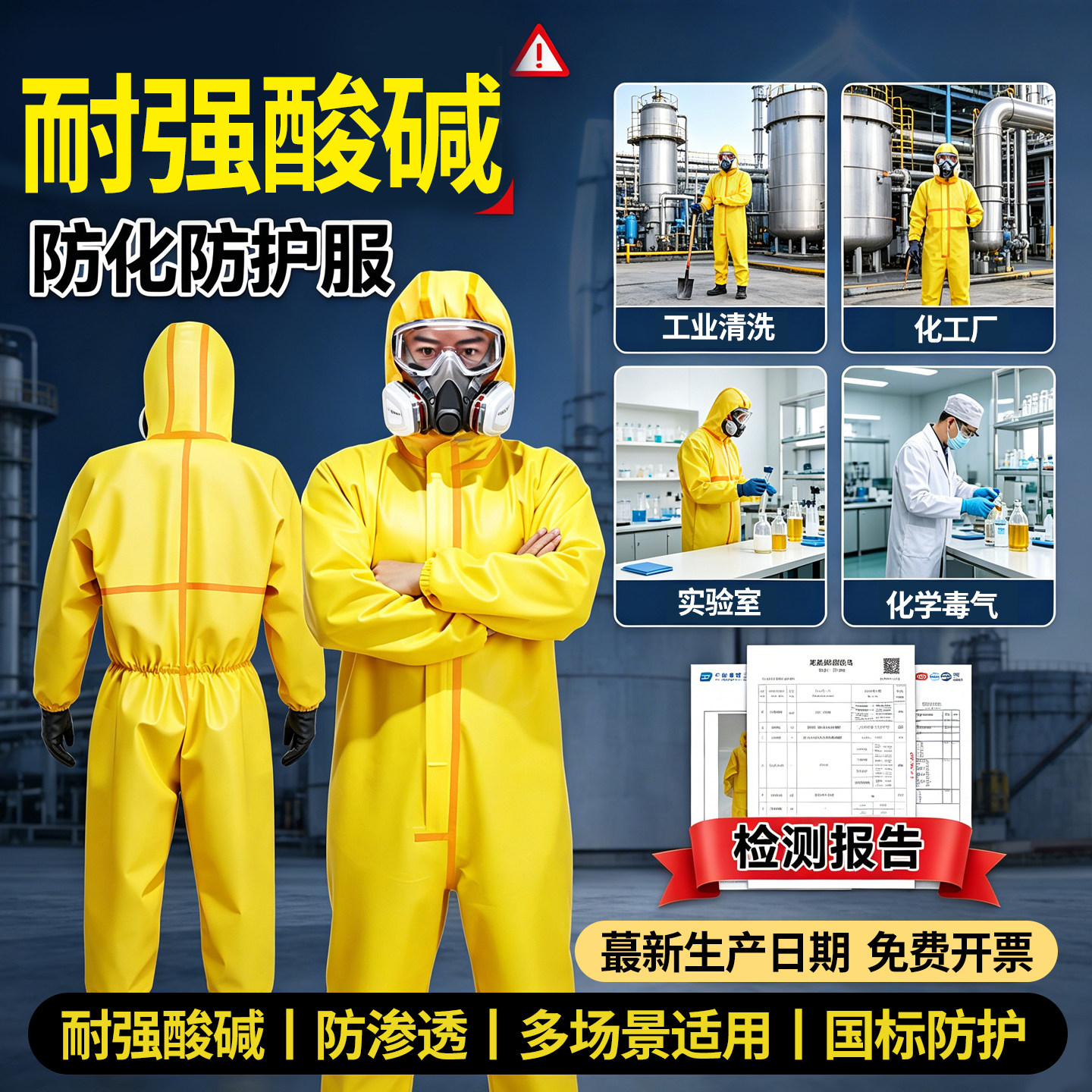 实验室防化服连体全身防护服耐酸碱工作服化学工业粉尘轻型生化服