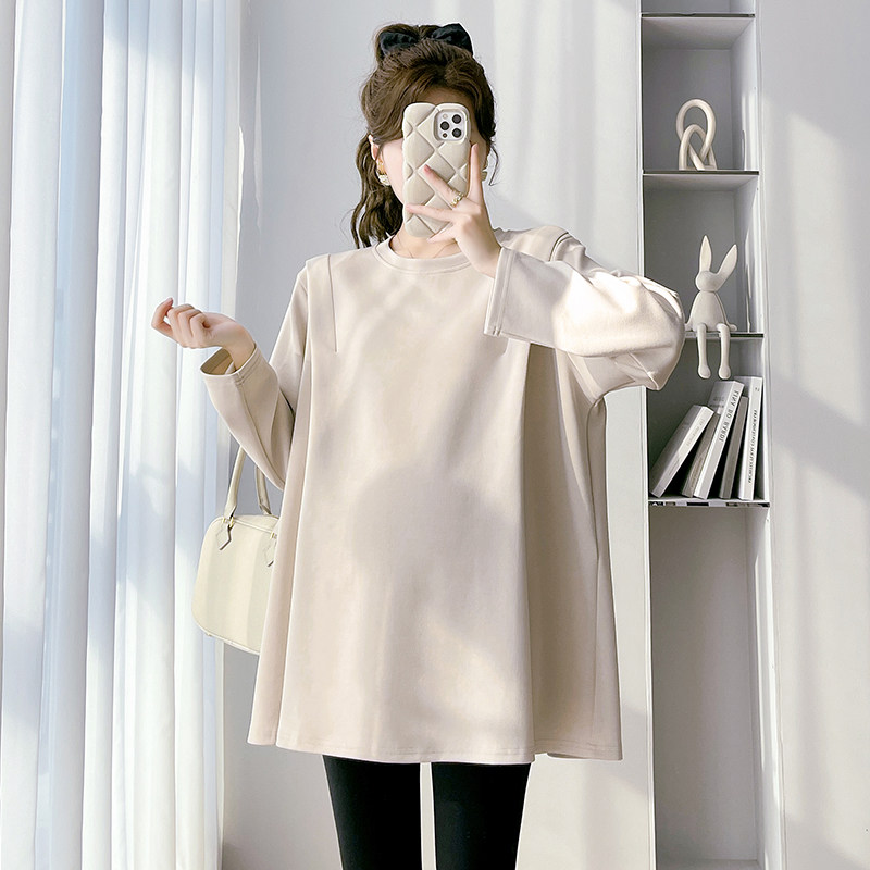 孕妇装2025秋冬季新款长袖上衣宽松显瘦大码休闲中长款遮肚T恤