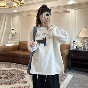 孕妇卫衣外套春秋卡通猫舒适休闲冬装 上衣慵懒宽松圆领加绒打底衫