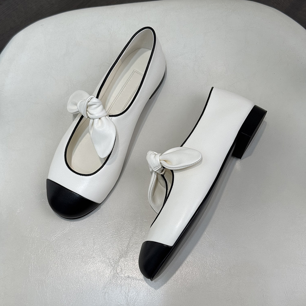 法式chic黑白拼色蝴蝶结玛丽珍鞋羊皮平底芭蕾舞鞋圆头浅口单鞋女,女鞋,玛丽珍鞋,淘宝优惠券,粉丝福利购,淘宝优惠卷