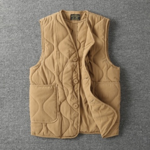 阿美咔叽美式复古猎装弯月口袋棉服内胆绗缝夹棉冬季保暖内搭马甲