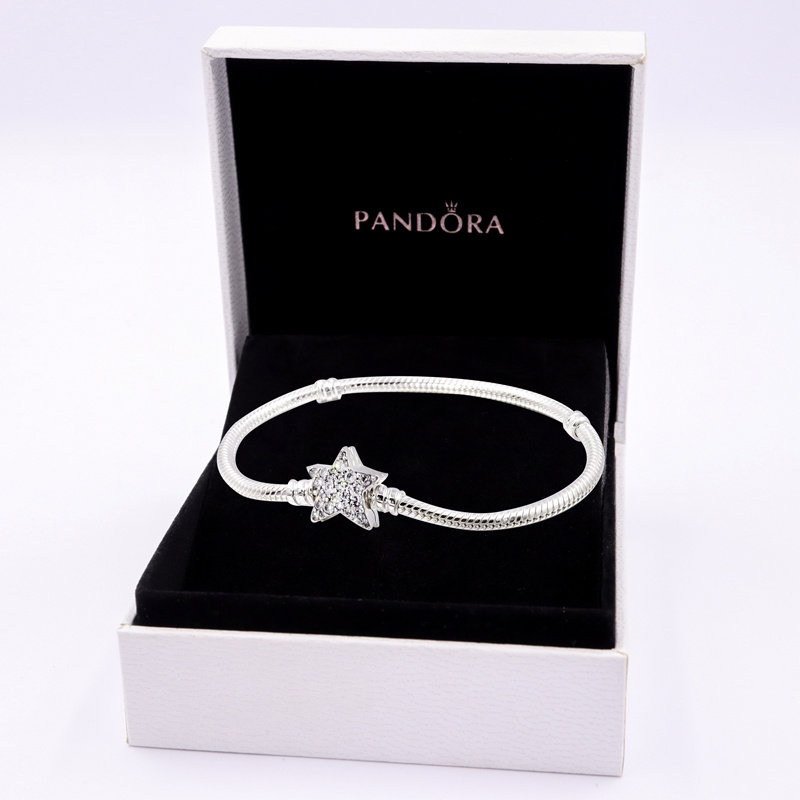 pandora潘多拉官网925银不对称星形链扣蛇骨链手链599639c01礼物
