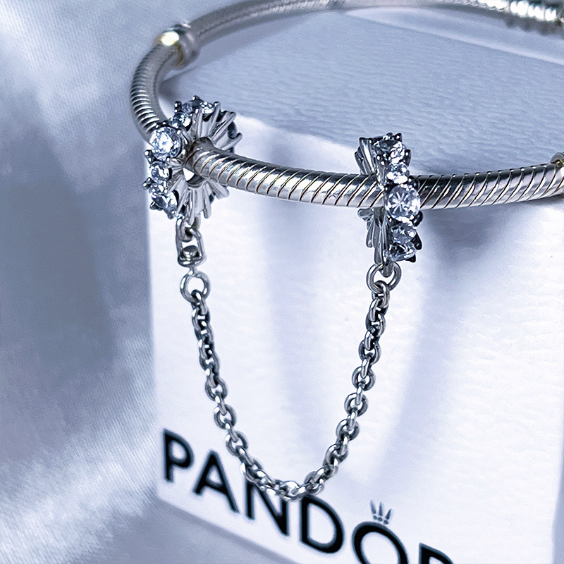 pandora潘多拉官网925纯银白色锆石时尚手链女安全链798488c01