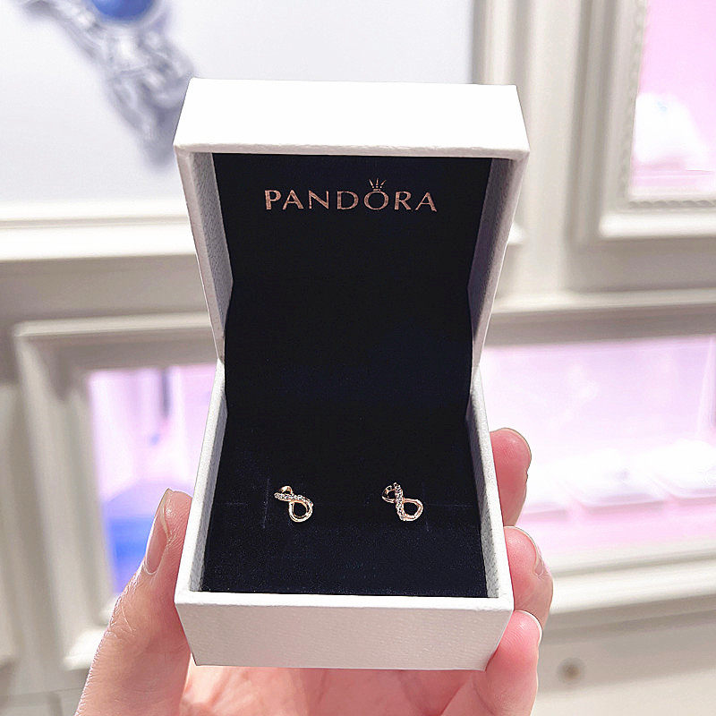 pandora潘多拉玫瑰金色闪亮永恒符号耳钉女288820c01生日礼物女生