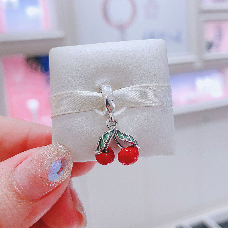 pandora潘多拉925银不对称樱桃串珠吊坠791583c01夏日水果送礼物