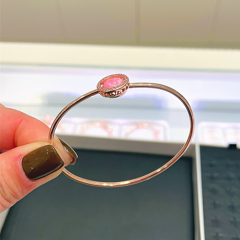 pandora潘多拉官网玫瑰金粉色涡纹珐琅手镯女扣头可分开589287c01