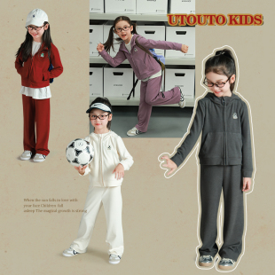 宝儿休闲宽松直筒裤 新款 子 2025秋季 utouto大耳象女童连帽小标套装