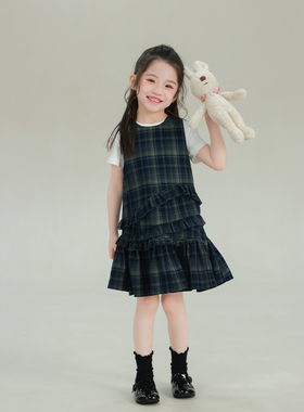 大耳象女童花边格纹背心裙2026春季新款宝儿小众无袖休闲裙子