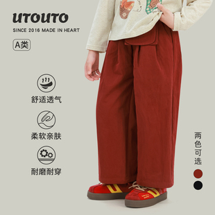 宝儿直筒百搭宽松裤 新款 子 2026春季 大耳象女童腰带口袋纯色休闲裤