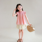 宝儿小飞袖 新款 休闲薄上衣 夏季 大耳象女童打揽花边小衫