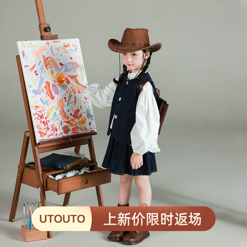 大耳象女童口袋牛仔马甲宽松直筒裤半裙秋新款宝儿百搭潮流套装