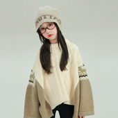 羊毛混纺保暖上衣 宝儿针织衫 大耳象女童拼色菱格麻花毛衣冬季 新款