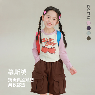 休闲长袖 宝儿时髦短款 上衣 新款 大耳象女童插肩印花T恤2026春季