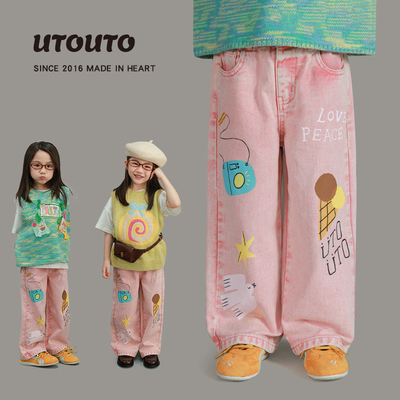 utouto夏季卡通印花水洗牛仔裤