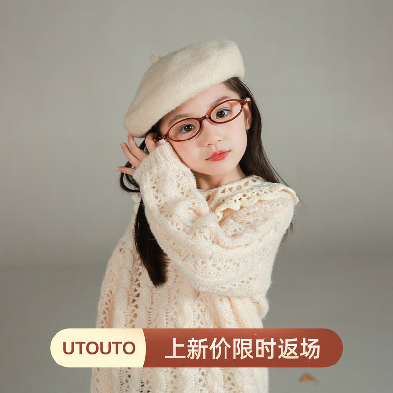大耳象女童镂空手工花边毛衣秋季新款宝儿小众羊毛混纺针织衫上衣