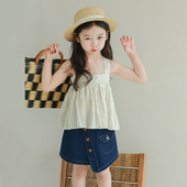 女孩精致小衫 新款 夏季 大耳象女童暗花纹吊带小衫