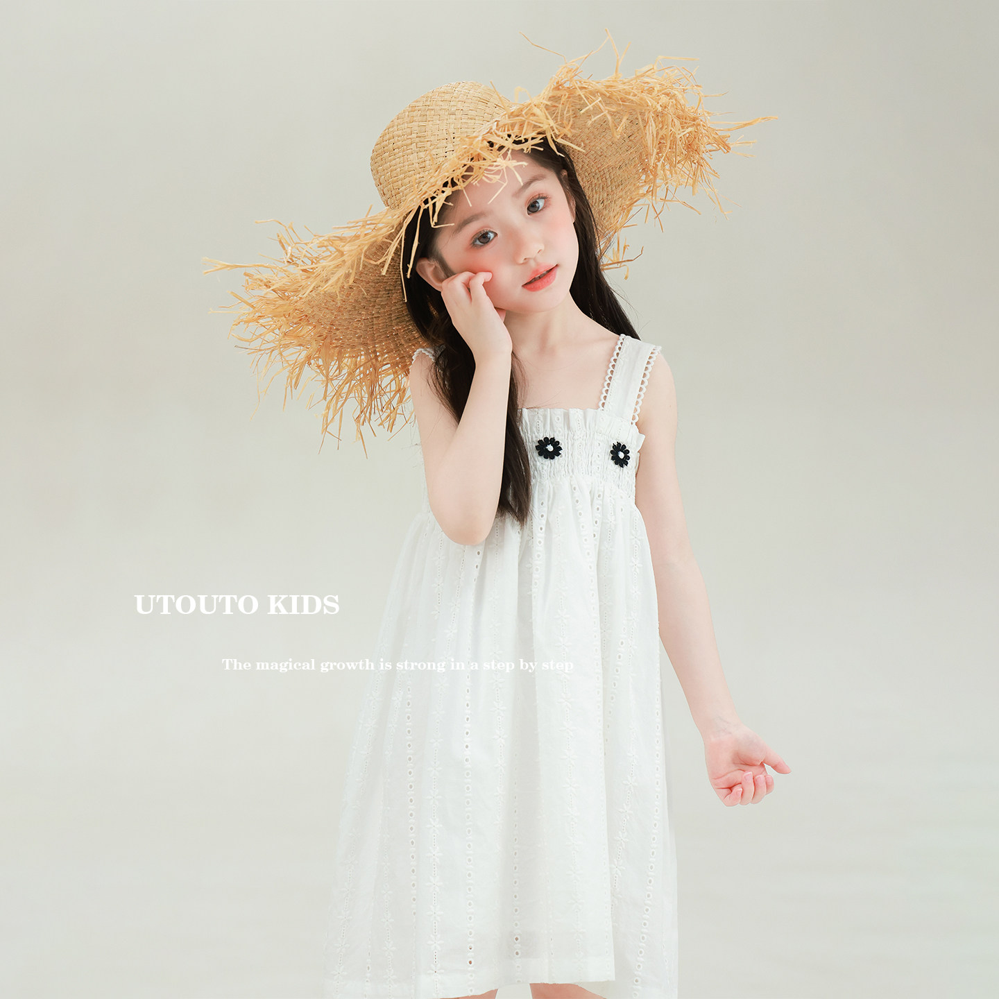 大耳象女童花朵花边吊带连衣裙2026夏季新款宝儿纯棉刺绣镂空裙子