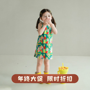 大耳象女童彩色小人吊带裙夏季新款儿童个性度假风裙子
