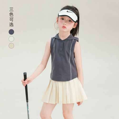 大耳象女童撞色线连帽背心2026夏季新款宝儿户外运动休闲无袖上衣