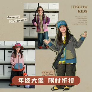 大耳象女童撞色口袋拉链连帽外套秋季 宝儿纯棉上衣 新款