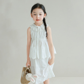 女孩镂空个性 新款 夏季 大耳象女童小花边翻领纯色小衫