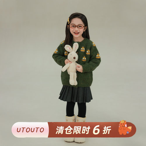 utouto冬季蜜蜂毛衣开衫