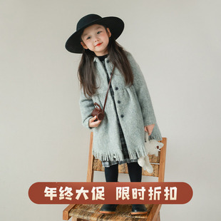 utouto大耳象女童娃娃领呢大衣羊毛2023冬季新款小女孩洋气上衣