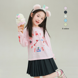 宝儿休闲百搭宽松圆领上衣 新款 大耳象女童印花长袖 T恤2026春季