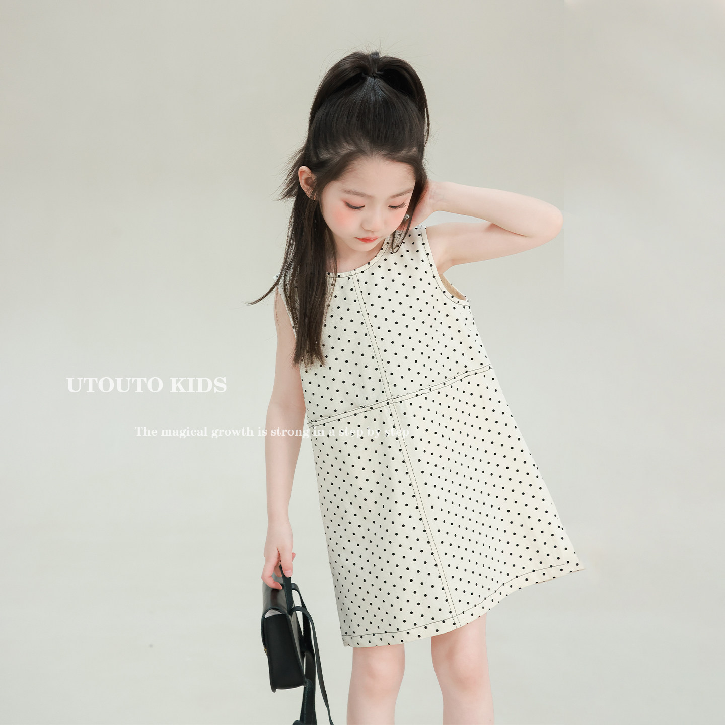 大耳象女童波点背心裙2026夏季新款宝儿纯棉立体小翅膀无袖薄裙子