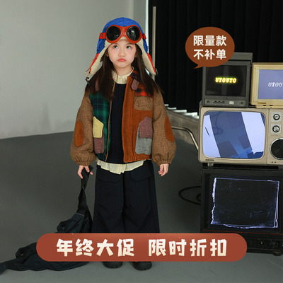 utouot冬季拼布口袋外套