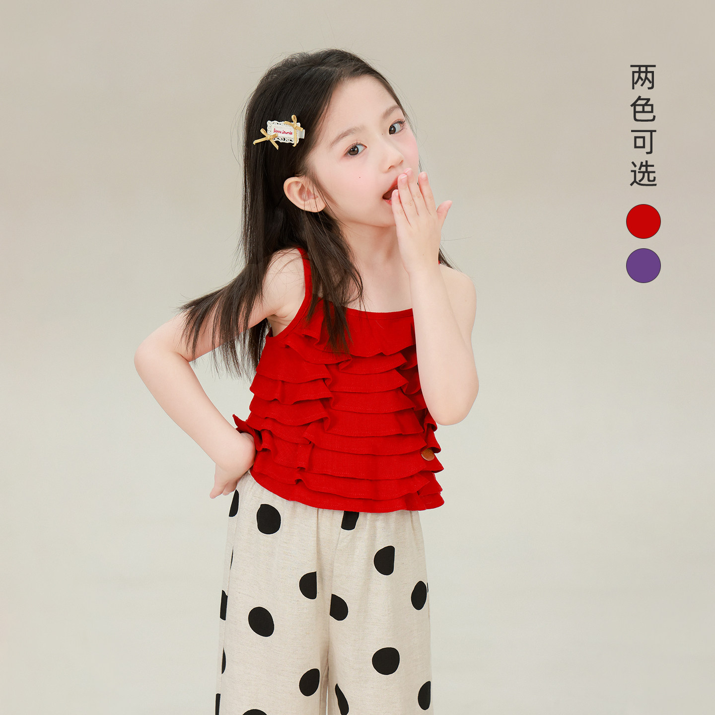 大耳象女童花边吊带2026夏季新款宝儿多层荷叶边度假风无袖薄上衣
