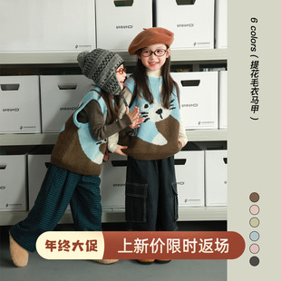 大耳象女童卡通提花毛衣马甲冬款宝儿背心百搭羊毛混纺针织衫上衣