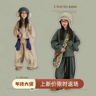 大耳象女童纯色上衣灯笼裤冬季新款宝儿加厚慵懒宽松保暖针织套装