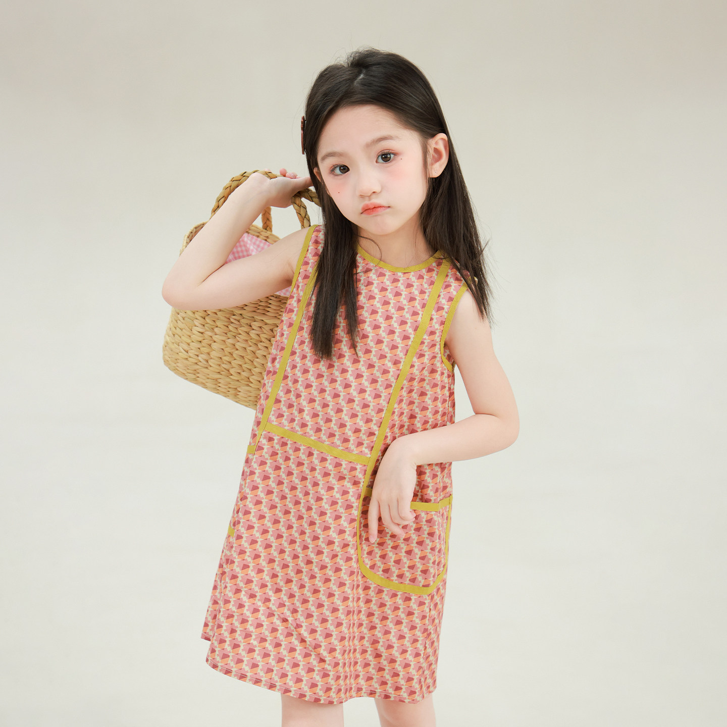 大耳象女童彩色格无袖连衣裙2026夏季新款宝儿纯棉亲肤透气薄裙子