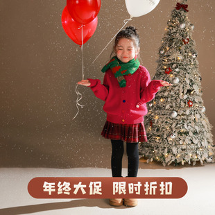 宝儿新年保暖羊毛混纺上衣 新款 大耳象女童彩色扣毛衣针织开衫 冬季