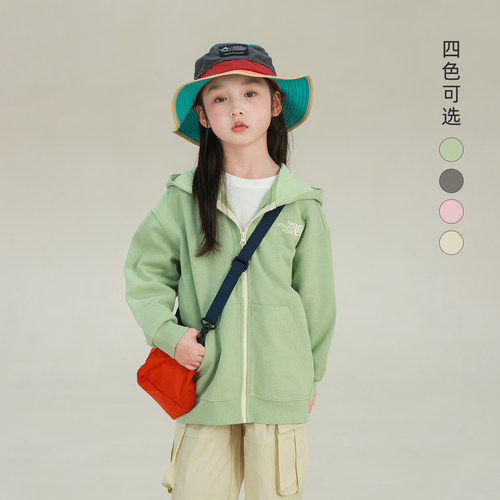 大耳象女童纯色拉链连帽卫衣外套2026春季新款宝儿纯棉休闲上衣