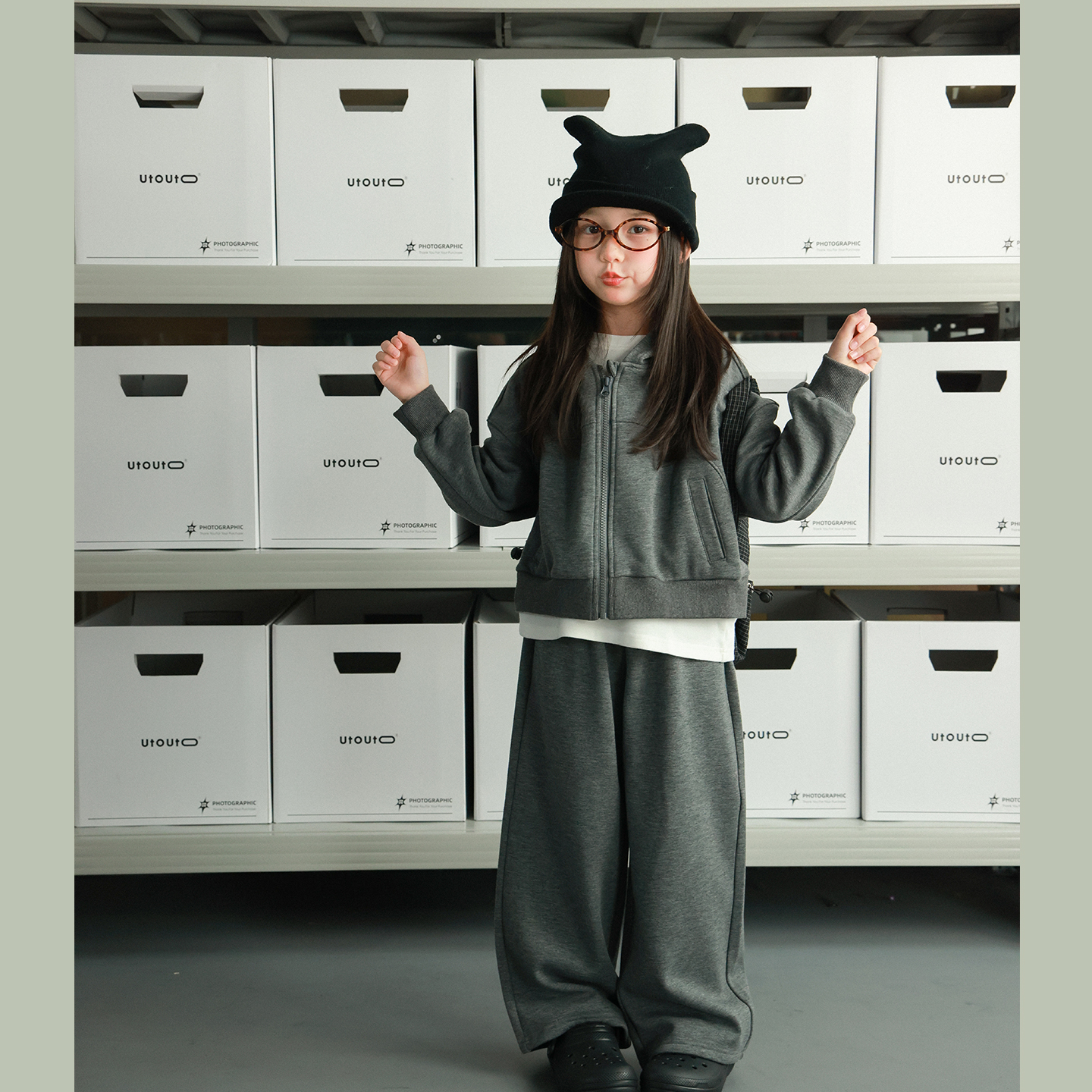 utouto冬季加绒连帽套装