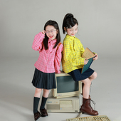 宝儿纯棉小众休闲潮流长袖 新款 上衣 秋季 大耳象女童格纹领带衬衫