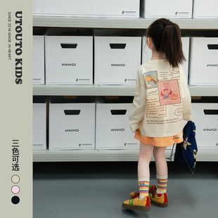 大耳象女童前后字母印花T恤2026春季 宝儿纯棉休闲百搭上衣 新款