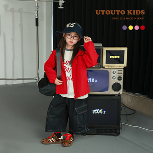 上衣 宝儿百搭冲锋衣长袖 utouto大耳象女童连帽外套2025秋季 新款