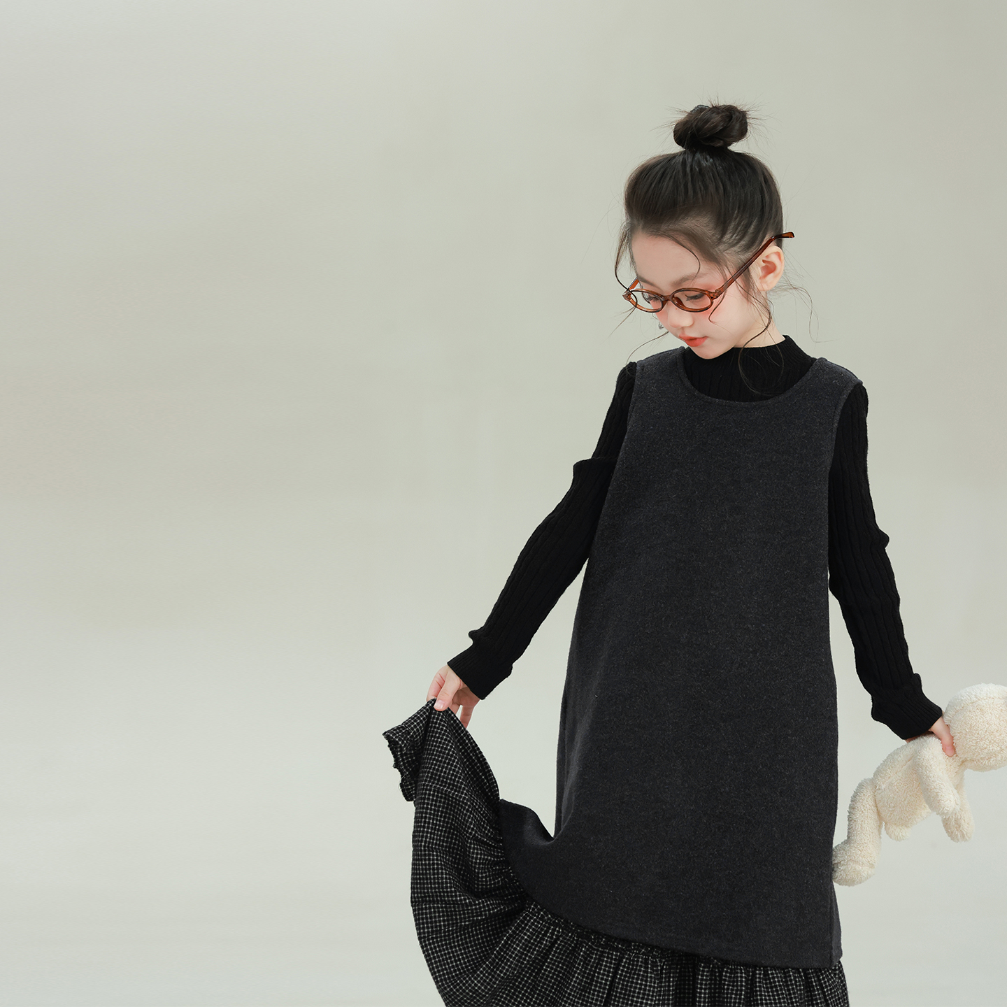 utouto冬季格纹半裙/毛呢背心裙