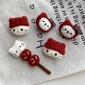 卡通猫咪鞋 头饰配件 旦服装 花毛毡胸针可爱红色可拆卸装 饰新年元