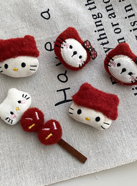 可爱红色猫咪衣服胸针头饰配件