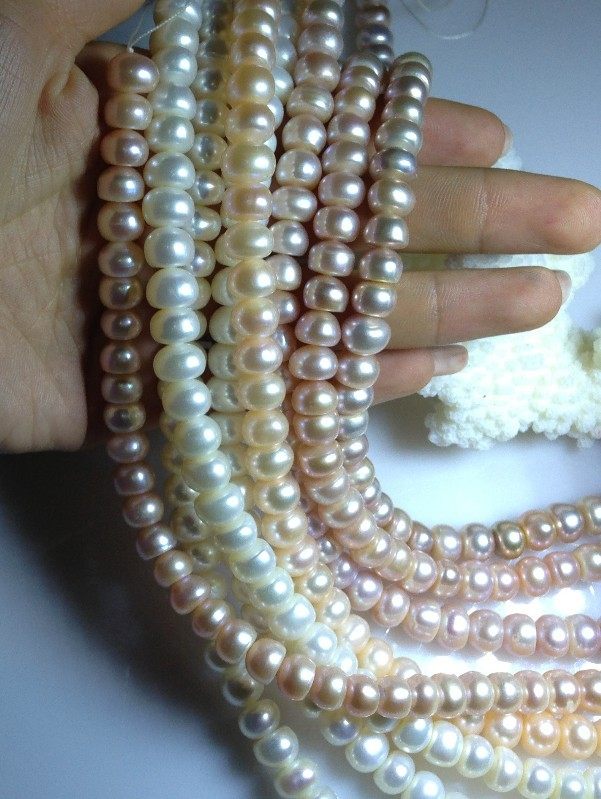 珍艺缘珠宝diy材料天然珍珠淡水8-9mm面包形全孔散珠近无暇新