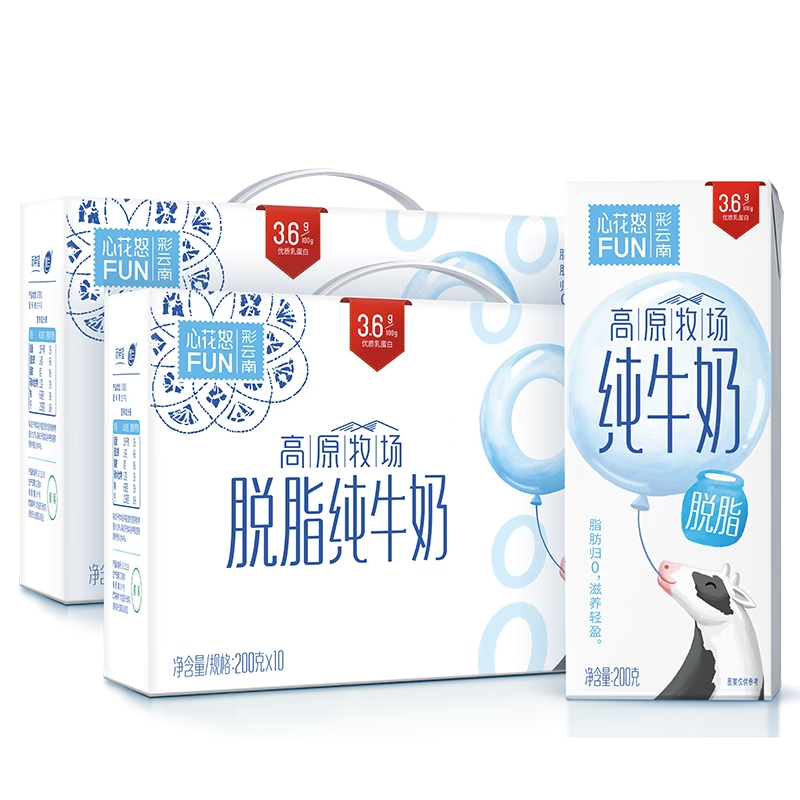 雪兰新希望脱脂云南0脂肪纯牛奶