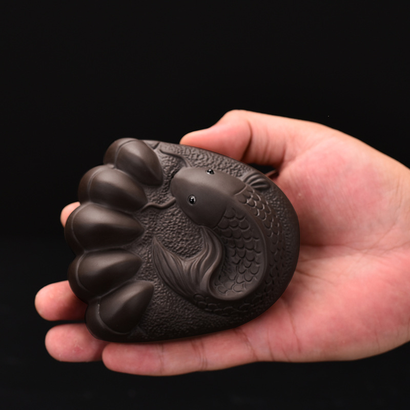 创意可爱紫砂小茶宠鱼和熊掌茶玩可养茶具茶道茶台茶盘小摆件