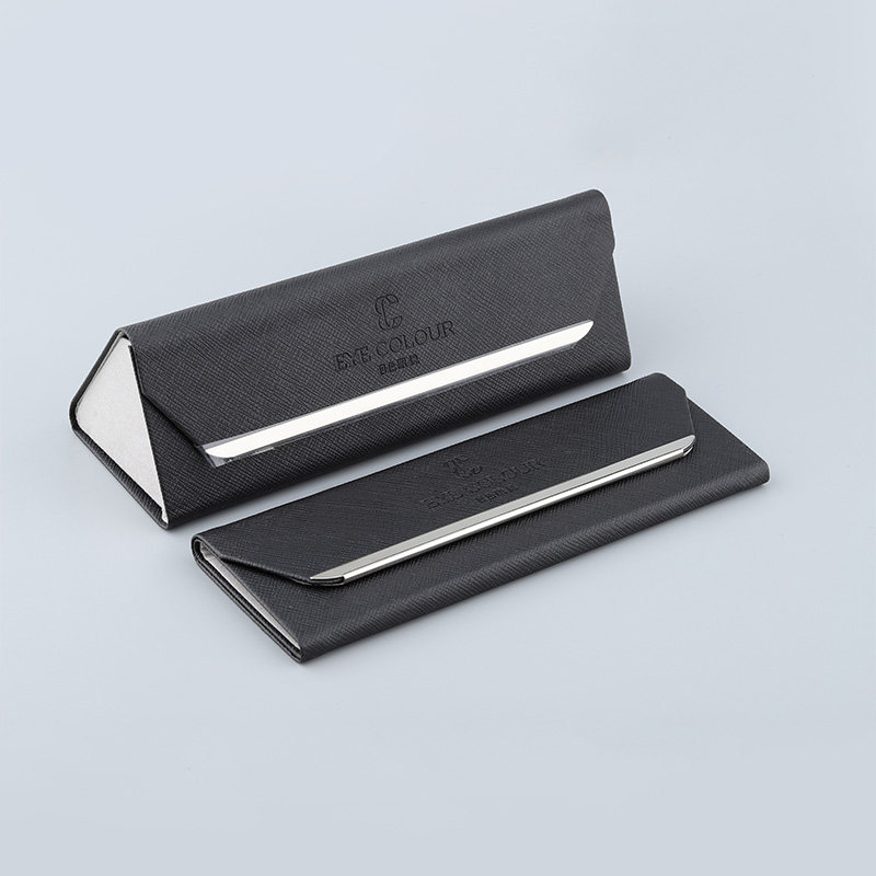 eyecolour目色眼镜眼镜盒皮质三角形眼镜框架墨镜收纳盒子可折叠