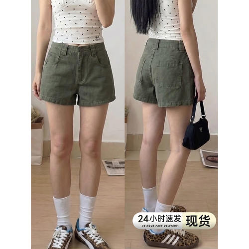 美式高腰阔腿工装牛仔短裤女2026夏季新款宽松显瘦A字热裤直筒裤