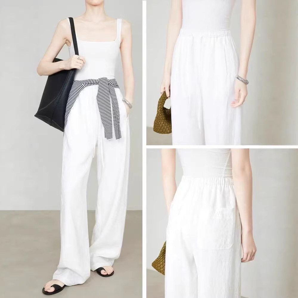 100%汉麻女士裤子松紧腰绳宽松阔腿裤时尚遮肉显瘦